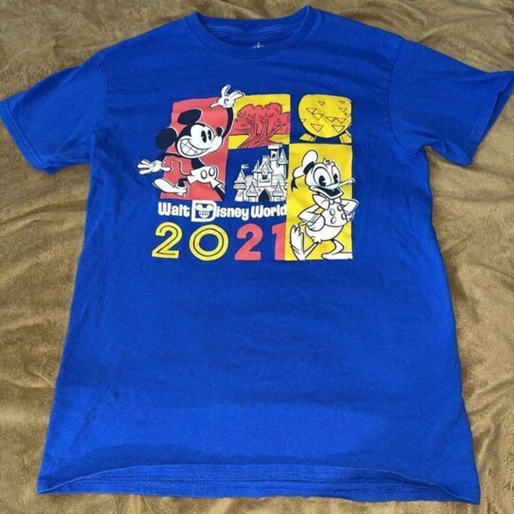 Disney Mens Shirt Medium Blue Walt Disney World Casual Graphic Top Tee Mickey